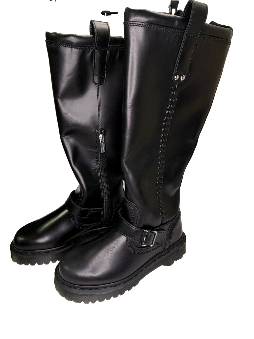 Dr Martens Anistone Hi Black Leather Knee High Biker Boots Women Size 8 US 7 M